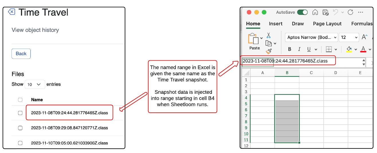 timetravel excel mapping